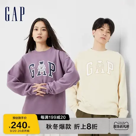 Gap男女装秋冬2023新款LOGO系列碳素软磨抓绒圆领760421休闲卫衣图片