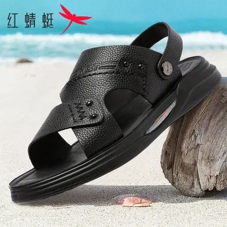 红蜻蜓男鞋休闲男凉鞋夏季真皮平底软面防滑爸爸鞋两穿单鞋沙滩鞋商品大图