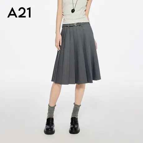 A21A字半身裙简约中长裙设计感宽松显瘦百褶裙图片