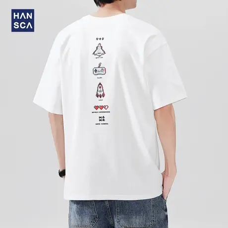 hansca 250g日系宽松短袖T恤男2025夏季薄款时尚趣味印花休闲上衣商品大图