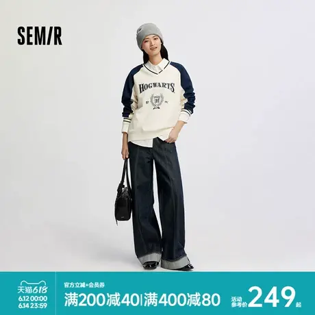 森柔牛仔|商场同款森马牛仔裤女翻边长裤2025秋季新款宽松阔腿裤图片