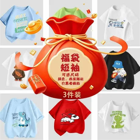 （盲盒多件装）男童-女童-纯棉短袖体恤-春夏长袖纯棉打底衫福袋图片