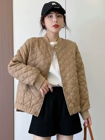 轻薄短外套女棉服2023秋冬新款菱格百搭显瘦棒球服夹克上衣外套潮图片