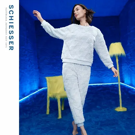 SCHIESSER舒雅女士舒棉绒亲肤肌理剪花圆领长袖睡衣家居服套装商品大图