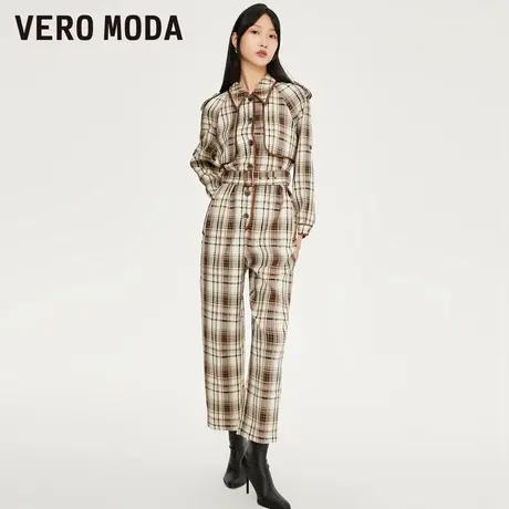 Vero Moda奥莱连体裤秋冬清仓气质格纹翻领宽松休闲九分裤子女图片