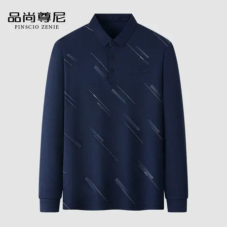 【舒适亲肤】男士爸爸秋装上衣满身印花宽松长袖T恤中老年POLO衫商品大图