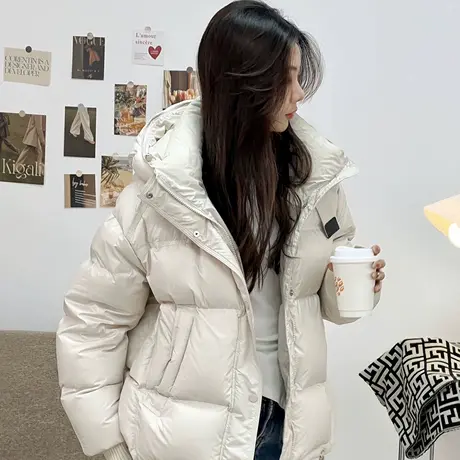 YAYA鸭鸭短款厚款连帽时尚宽松外套羽绒服商品大图