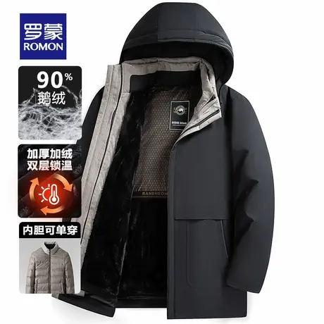 罗蒙鹅绒可拆卸内胆中老年羽绒服男士加厚加绒爸爸冬装派克服外套商品大图