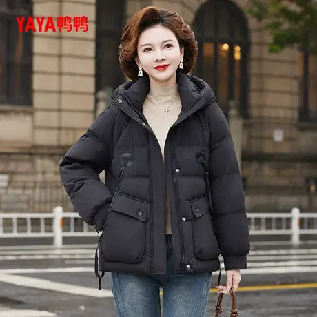 YAYA鸭鸭中年妈妈短款羽绒服女款冬季鸭绒保暖冬装时尚连帽外套商品大图