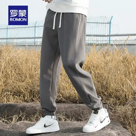 罗蒙男士时尚锥形卫裤2025秋季新款宽松休闲弹力束脚简约运动长裤图片