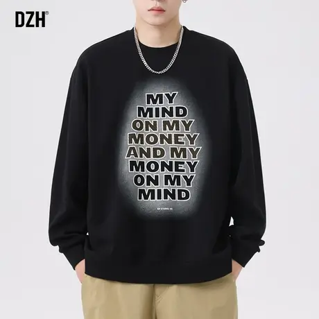 男士圆领黑色新款卫衣潮牌男秋季男款设计感上衣秋装外套休闲男装商品大图