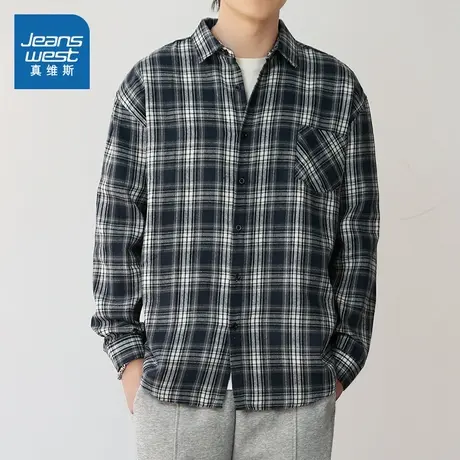 LY真维斯男装通勤格子休闲长袖衬衫 2025秋季新品显瘦男式衬衣潮商品大图