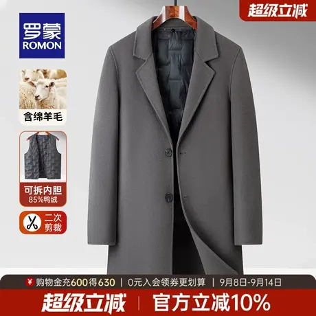【可拆卸羽绒内胆+含绵羊毛】罗蒙男士呢子大衣2025冬季新款外套商品大图