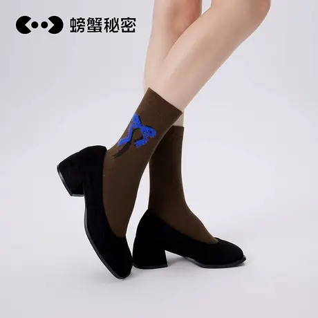 螃蟹秘密袜子女秋冬美拉德百搭中筒袜蝴蝶结提花珍珠长筒袜2双装商品大图