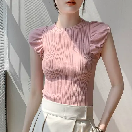 灯笼袖圆领针织衫女2023秋冬新品设计感洋气减龄内搭修身显瘦上衣商品大图