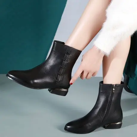 真皮软底单靴秋季大码女靴41-43平底短靴百搭加绒2023新款中筒靴商品大图