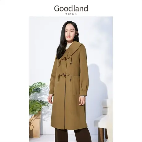 音儿美地女装2022冬季新款牛角扣纯羊毛双面呢子大衣外套商品大图