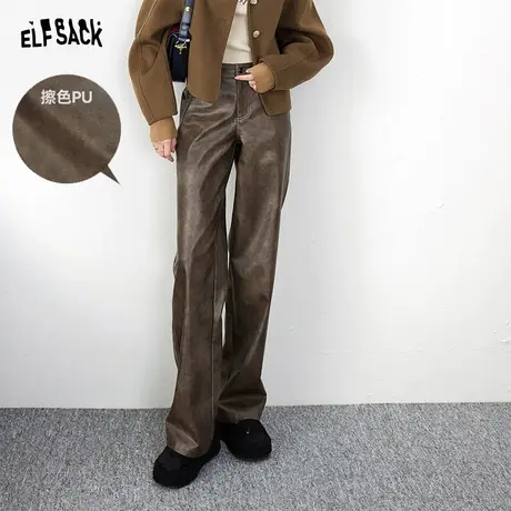 妖精的口袋美式复古皮裤女2023冬季新款美拉德宽松休闲学院风裤子商品大图