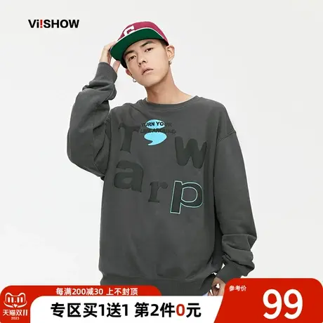 VIISHOW纯棉卫衣男士春秋潮牌ins宽松百搭港风情侣款休闲圆领上衣商品大图