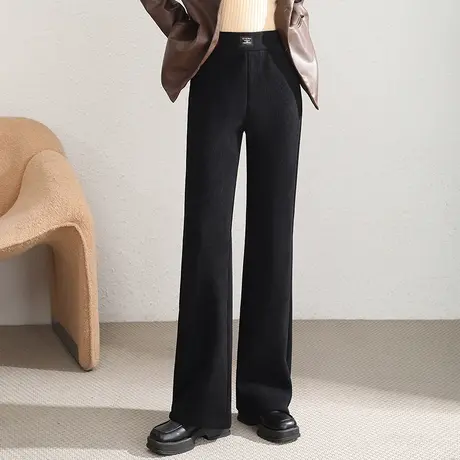 时尚加绒筒喇裤女秋冬2023新款高腰垂感显瘦长裤百搭微喇直筒裤子图片
