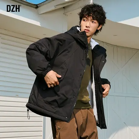 男士黑色羊羔毛棉服男款冬季工装外套男潮牌2023新款美式加厚棉衣商品大图