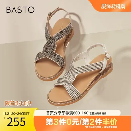 百思图奥莱2023夏季新款商场同款复古罗马凉坡跟女凉鞋A3172BL3图片