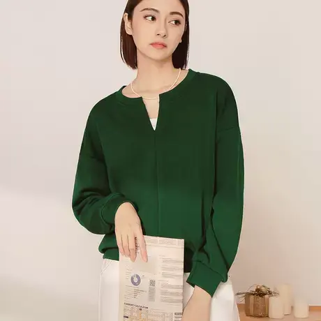 桔熊秋冬季休闲太空棉卫衣温暖长袖落肩短款上衣女装大码AB18079图片