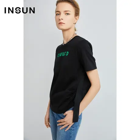 恩裳奥莱夏季个性侧织带装饰毛织衫纯棉T恤商品大图