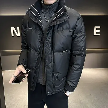 纯色轻薄羽绒服男2023年冬季保暖青年立领加厚防寒机车服羽绒外套图片