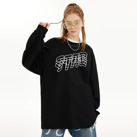 美式ins街头vibe风字母长袖T恤宽松oversize春季中性风打底衫大码商品大图