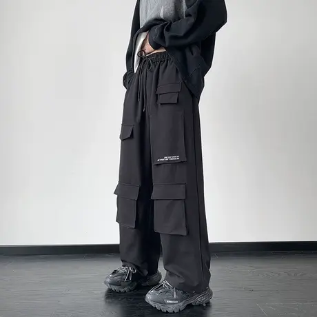 春季新款机能风立体多口袋休闲工装裤男潮流垂感宽松阔腿直筒裤子图片