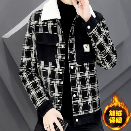 潮牌个性皮衣男士秋冬季新款韩版修身帅气夹克加绒加厚PU毛领外套商品大图