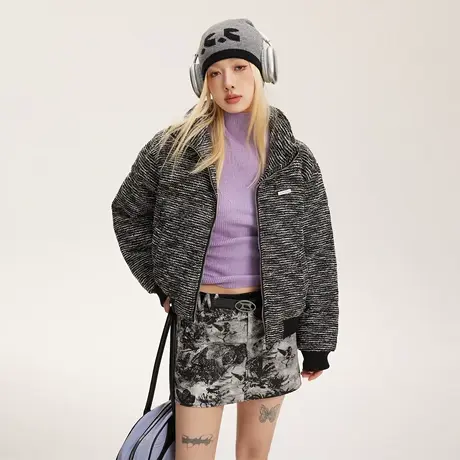 设计感拼接短款棉服女冬季加厚外套2023新款复古宽松小众保暖棉衣商品大图