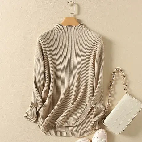 半高领毛衣女春装内搭新款韩版宽松套头加厚外穿长袖针织打底衫女商品大图
