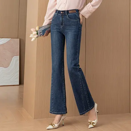 高腰微喇牛仔裤女2023年新款春秋大码女裤妈妈裤子显瘦直筒喇叭裤商品大图