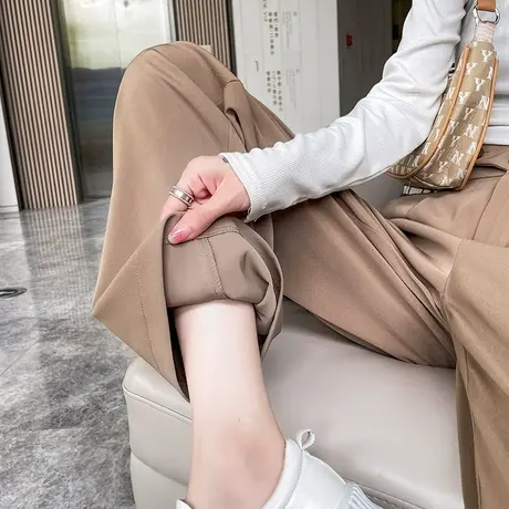 咖色西装阔腿裤女2023春秋新款高腰垂感宽松显瘦百搭休闲直筒长裤图片