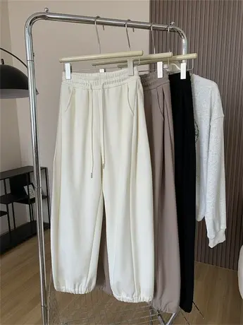 设计感拼接香蕉裤女宽松休闲美式高腰阔腿裤2023秋季半束脚运动裤图片