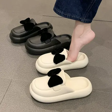 厚底增高洞洞鞋女款2023年夏季新款蝴蝶结防滑包头外穿沙滩凉拖鞋商品大图