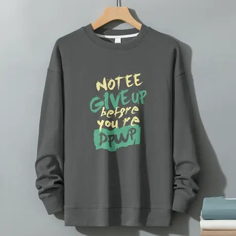 350g重磅灰色卫衣男2024新款圆领打底衫宽松潮流日系无帽长袖t恤图片