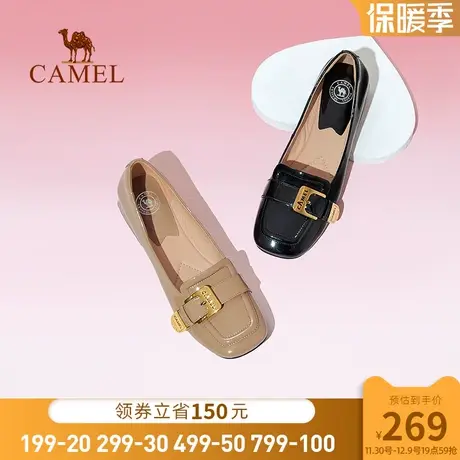 骆驼女鞋2024年夏季新款浅口方头真皮小皮鞋女粗跟乐福鞋女单鞋商品大图