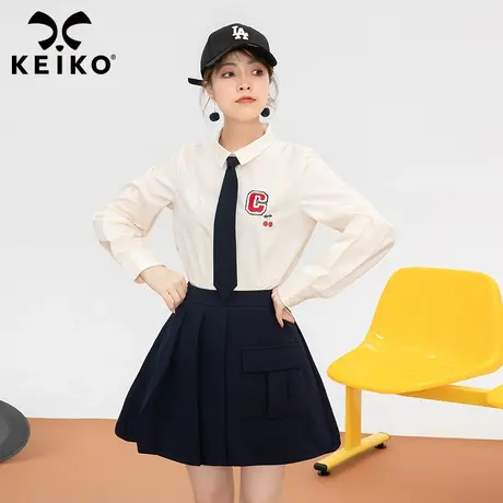 【赠领带】学院风米白色长袖衬衫女2023春季别致绣标减龄衬衣上衣商品大图