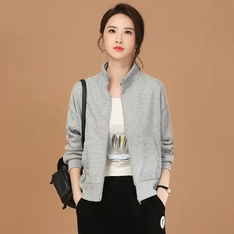 新品88折】立领条纹加绒卫衣开衫女短款外套棒球服厚图片