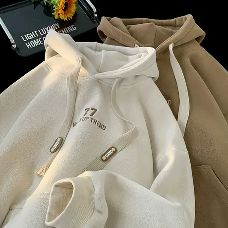 卫衣男春秋季新款加绒加厚连帽外套oversize休闲宽松奥粒绒上衣服商品大图