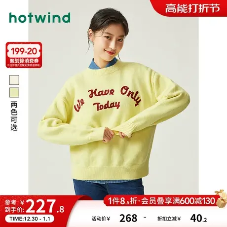 热风2023年冬季新款女士圆领字母针织衫套头慵懒温柔百搭韩系毛衣商品大图