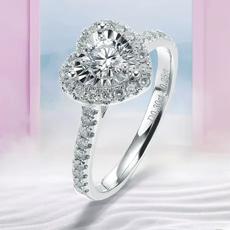 珂兰 白18K金钻石戒指钻戒30分50分爱心心形订结婚求婚戒指女定制图片