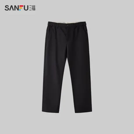 三福2024春季男士净色缝线插袋休闲裤简约橡筋腰长裤男482485商品大图