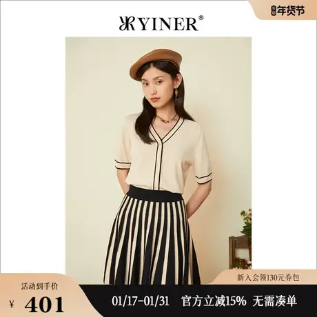 YINER音儿线上专选女装2022夏季五分袖空调衫毛针织衫开衫女薄款商品大图