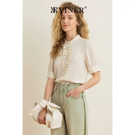 女装夏季真丝桑蚕丝立领衬衫商品大图