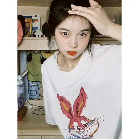 纯棉重磅oversize短袖t恤女夏季2023新款宽松设计感潮牌半袖上衣商品大图