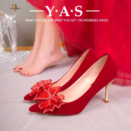 红色婚鞋女2024新款中式秀禾婚纱新娘结婚鞋子伴娘鞋不累脚高跟商品大图